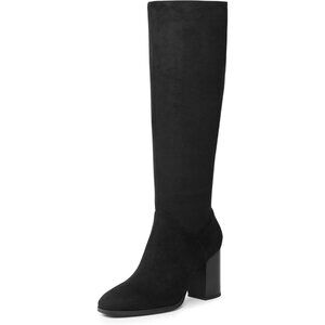 Women's Black Classic Chunky Heel Square Toe High Heel Side Zipper Tall Boots